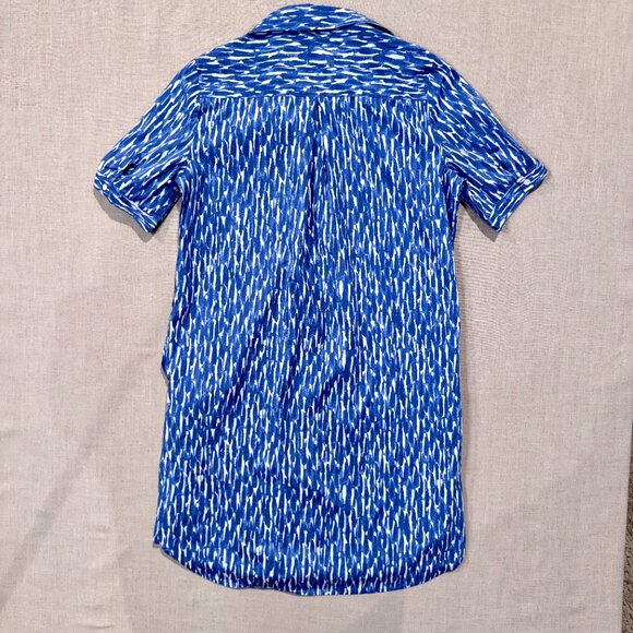 J. McLaughlin Arissa Dress Blue White Print Shirt Dress Pockets Collared Woven - Picture 8 of 9